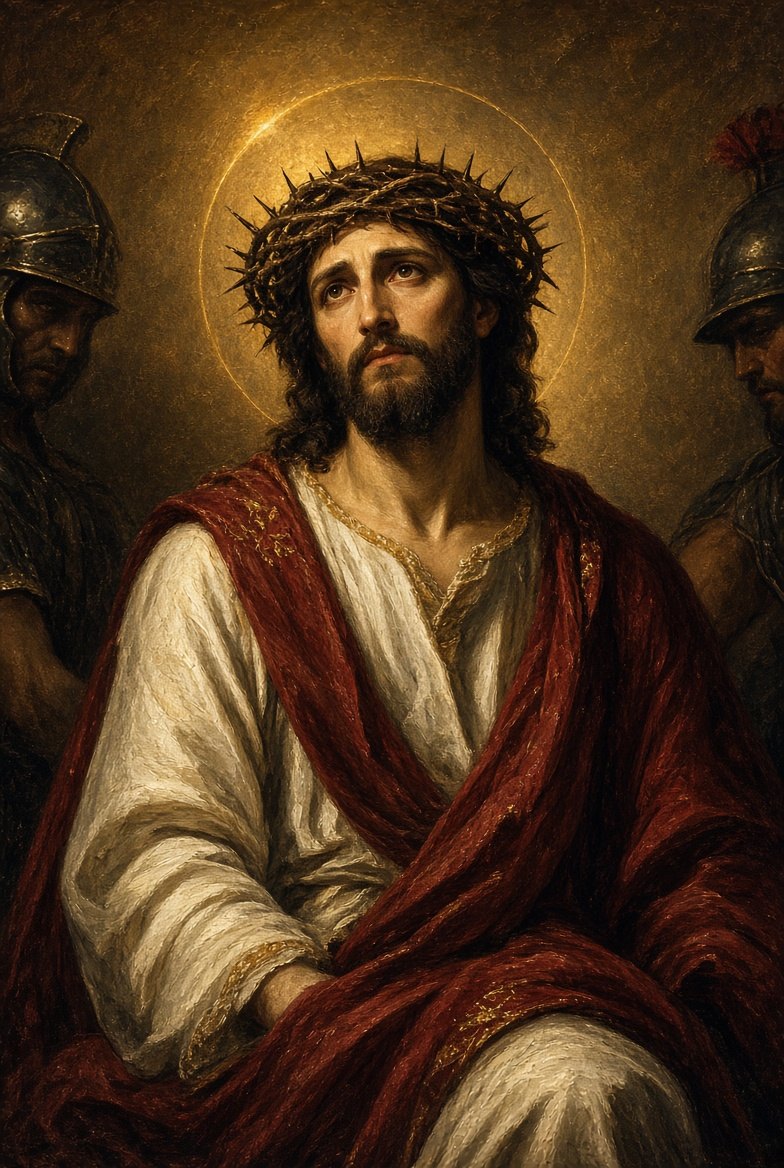The Crowning with Thorns — Jesus wearing the crown of thorns and a red cloak