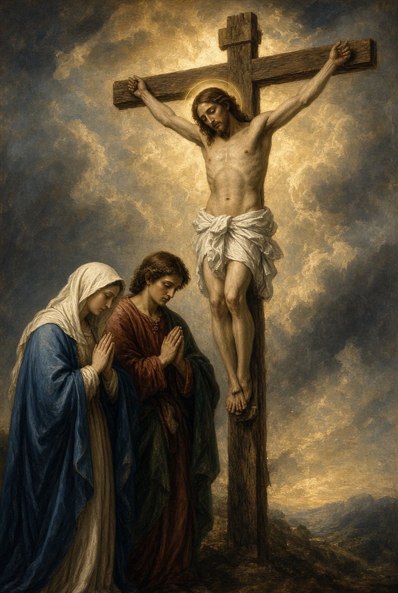 The Crucifixion — Jesus on the cross with Mary and John standing beneath